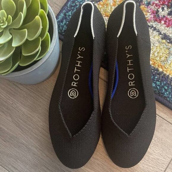 Rothys round toe size 5 black retired white halo woman’s flat shoes - Picture 4 of 12
